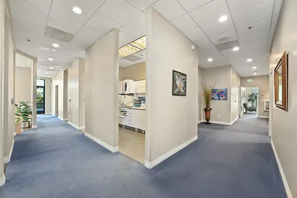 A wide view of the office hallway at Highridge Dental Care